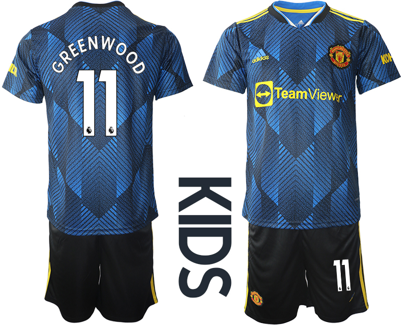 Youth 2021-2022 Club Manchester United Second away blue #11 Soccer Jersey